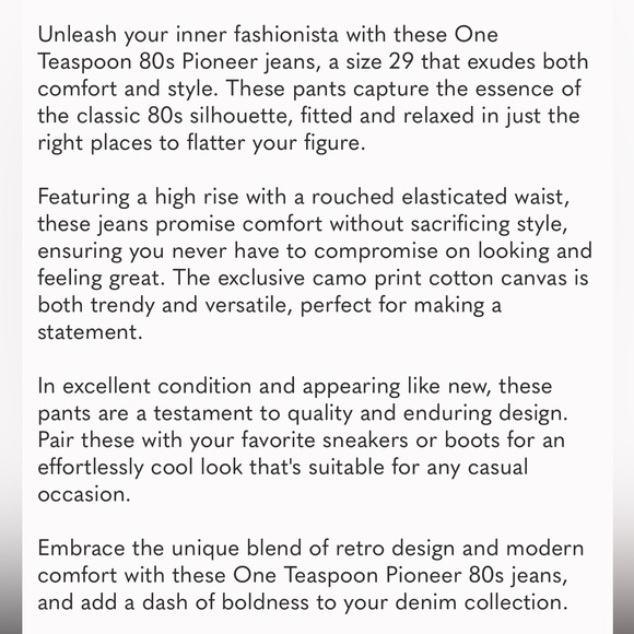 One Teaspoon 80s Pioneer High Waist Camo Pants - Size 29 - Picture 12 of 12